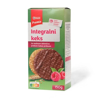 Integralni keks malina&kakao preliv Maxi 150g