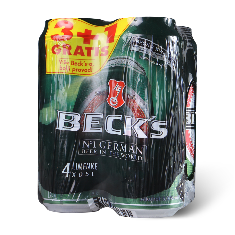 Pivo BECKS folija limenka 0.5L  3+1 GRATIS