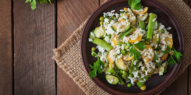 Rižoto sa asparagusom, boranijom, tikvicama i graškom