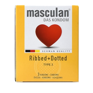 Kondom Masculan ribbed+dotted zuti 3/1